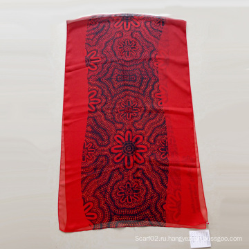 Красный полиэстер 30d цифровой печати шифон шарф женщин